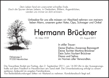 Traueranzeige von Hermann Brückner von Pegnitz-Zeitung